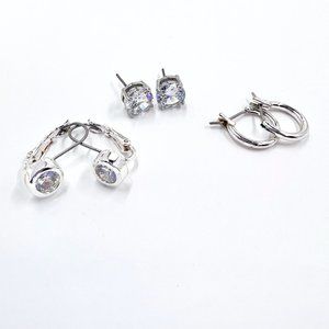 3 Pairs Shiny Silver Tone Post, Hinged Hoop, and Leaver Back Earrings